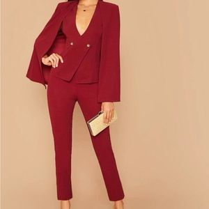 Double cape blazer & tailored pants set ( M - L ) Maroon * STRETCHY *